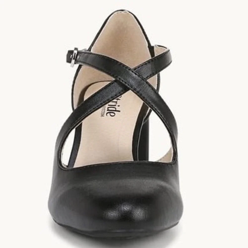 LifeStride Tracy Sz 8W Black Faux Leather Strappy Block Heel Pumps Wide NEW - Picture 8 of 11